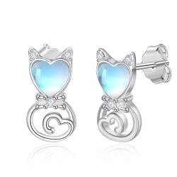 TANGPOET Katze Ohrringe 925 Sterling Silber Mondstein Haustier Ohrring, Katze Ohrstecker, Schmuck Geschenke für Damen Mädchen Kinder von TANGPOET