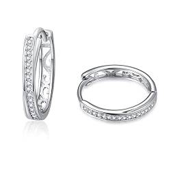 TANGPOET Mädchen Creolen Ohrringe Sterling Silber 925 Klein Hypoallergene Klappcreolen, Weißgold Damenohrringe, Schmuck Geschenke für Frauen, 20mm von TANGPOET