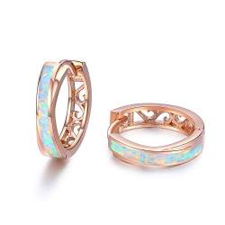 TANGPOET Mädchen Creolen Ohrringe Sterling Silber 925 Opal Kinderohrringe, Klein Hypoallergene Klappcreolen, Roségold Damenohrringe, Schmuck Geschenke für Frauen, 15mm von TANGPOET