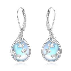 TANGPOET Mondstein Ohrringe Silber 925 Hängend für Damen Blatt Mondstein Leverback Ohrhänger Moonstone Teardrop Earrings Filigraner Schmuck MütterTag Weihnachten Neubeginn Geschenke für Sie von TANGPOET