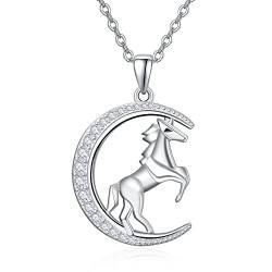 TANGPOET Pferde Halskette Pferde Kette 925 Sterling Silber Pferde Tier Schmuck Geschenke für Frauen Mädchen von TANGPOET
