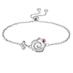 TANGPOET Rose Armband Sterling Silber Rose Armband Rosa Blume Schmuck für Damen Mutter Rose Geschenke für Mama Mutter von TANGPOET