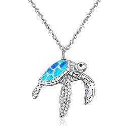 TANGPOET Schildkröte Kette Sterling Silber Schildkröte Anhänger Halskette Damen Meeresschildkröte Halskette mit Blau Opal Schildkröte Schmuck Geschenke für Damen Mädchen von TANGPOET