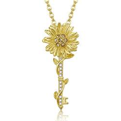TANGPOET Schlüssel Halskette Sterling Silber Sonnenblume Kette Anhänger Schlüssel Schmuck Vergoldet Schlüssel Halsketten für Damen Sonnenblume Geschenke für Damen von TANGPOET