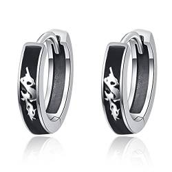 TANGPOET Schwarz Creolen 925 Sterling Silber Drache Kleine Creole Ohrringe Schläfer Ohrring Huggie Drachen Kreolen Valentinstag Geschenke für Frauen Männer von TANGPOET