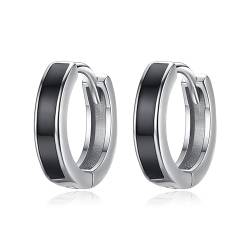 TANGPOET Schwarz Creolen für Herren 925 Sterling Silber Kleiner Schläfer Ohrring Damen Huggie Ohrringe Geschenke für Jungen Frauen Beste Freunde von TANGPOET