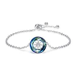 TANGPOET Sonnen Armband Damen mit Kristall 925 Sterling Silber Liebe Herz Armbänder Sonnenarmbänder Verstellbarer Armreif Schmuck Geschenke für Freunde Frauen von TANGPOET