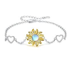 TANGPOET Sonnenblume Armband Sterling Silber Sonnenblume Schmuck für Damen Geschenke Mondstein Armband für Mutter Ehefrau von TANGPOET