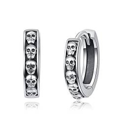 TANGPOET Totenkopf Ohrringe 925 Sterling Silber Schwarz Creolen Ohrring Totenkopf Kreolen Schwar Unisex Totenkopf Schmuck Halloween Geschenke für Männer Herren von TANGPOET