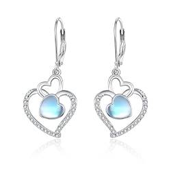 TANGPOET Tropfen Ohrringe 925 Sterling Silber Hängende Ohrringe Hängend Herz Mondstein Ohrhänger Valentinstag Schmuck Geschenk für Damen Mädchen von TANGPOET