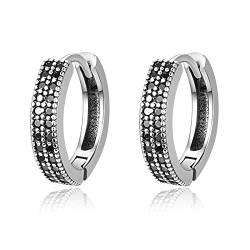 TANGPOET Unisex Creolen 925 Sterling Silber Creolen Zirkonia Herren Ohrringe Creolen Schwarz Klein Creole Ohrring Valentinstag Geschenke für Familie Freunde von TANGPOET