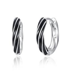 TANGPOET Verdrehte Creolen für Damen 925 Sterling Silber Weißgold Twisted Ohrringe, Kleine Hypoallergene Klappcreolen, Schmuck Geschenke für Frauen von TANGPOET