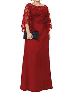 Brautmutterkleider Lang Große Größen A-Linie Abendkleid Elegant Hochzeitskleid Hohe Taille Satin Ballkleid Rot 54 von TANPAUL