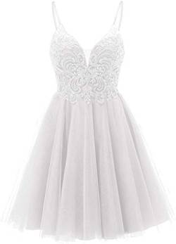 TANPAUL Abendkleider Elegant für Hochzeit Knielang Hochzeitskleid A-Linie Promkleid Festkleider V-Ausschnitt Weiß 34 von TANPAUL