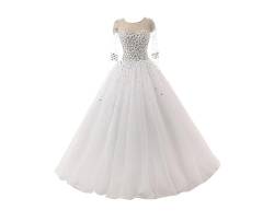 TANPAUL Brautkleid Tüll Perlen Glitzer Hochzeitskleid Langarm Rückenfrei Abendkleid Weiß 46 von TANPAUL