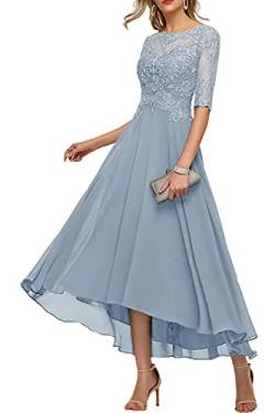 TANPAUL Damen A-Linie Brautjungfernkleid 1/2 Ärmel Abendkleider Elegant Chiffon Festkleid Grau-blau 38 von TANPAUL