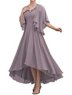 TANPAUL Damen Abendkleid Lang A-Linie Brautmutterkleider mit Jacke Elegant Chiffon Ballkleid Grau-Violett 38 von TANPAUL