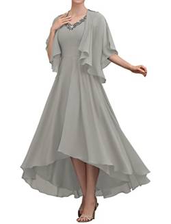 TANPAUL Damen Abendkleid Lang A-Linie Brautmutterkleider mit Jacke Elegant Chiffon Ballkleid Hell Grau 46 von TANPAUL