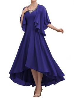 TANPAUL Damen Abendkleid Lang A-Linie Brautmutterkleider mit Jacke Elegant Chiffon Ballkleid Königsblau 52 von TANPAUL