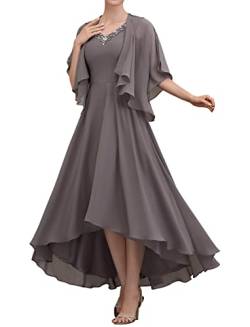 TANPAUL Damen Abendkleid Lang A-Linie Brautmutterkleider mit Jacke Elegant Chiffon Ballkleid Kohlengrau 46 von TANPAUL