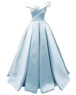 TANPAUL Damen Satin A-Linie Abendkleider Schulterfrei Lang Prinzessin Abschlussballkleid Azurblau 32 von TANPAUL