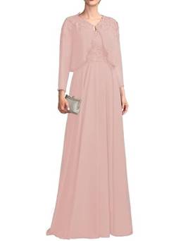 TANPAUL Damen V-Ausschnitt Langärm Brautmutterkleider Chiffon Spitze Abendkleider mit Jacke Blush 42 von TANPAUL