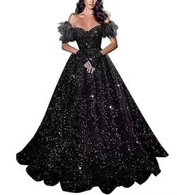 TANPAUL Glitzer Ballkleider A-Linie Abendkleid Eine Linie Partykleid Hochzeitskleider Schwarz 42 von TANPAUL