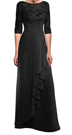 TANPAUL Lang Spitzen Chiffon Brautmutterkleid Halbarm Elegant Abendkleid Gast Kleid Schwarz 50 von TANPAUL