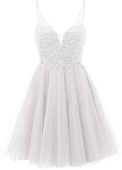 TANPAUL Partykleid Elegant Kurz Tüll Hochzeitskleid A-Linie Promkleid Festkleider V-Ausschnitt Elfenbein 38 von TANPAUL