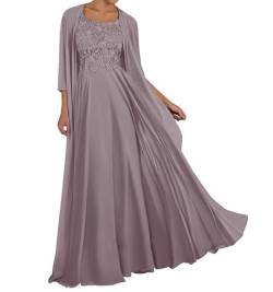 TANPAUL Spitze Chiffon Brautmutterkleider mit Jacke Langarm Rundhalsausschnitt Abendkleid Mauve 42 von TANPAUL