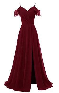 TANPAUL V-Ausschnitt Brautjungfernkleiderer Chiffon Spaghettiträger Abendkleid mit Schlitz Burgund 34 von TANPAUL