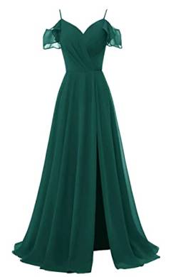 TANPAUL V-Ausschnitt Brautjungfernkleiderer Chiffon Spaghettiträger Abendkleid mit Schlitz Pfau 36 von TANPAUL