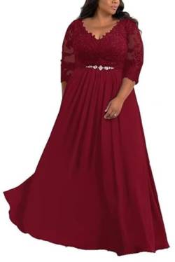 TANPAUL V-Ausschnitt Brautmutterkleider Spitze Applikationen Chiffon Gastkleider Abendkleid Burgund 54 von TANPAUL