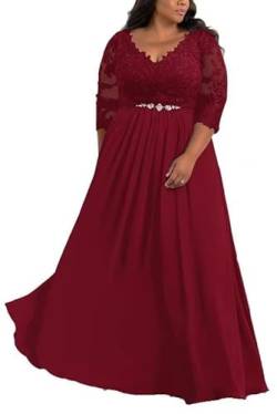 TANPAUL V-Ausschnitt Brautmutterkleider Spitze Applikationen Chiffon Gastkleider Abendkleid Burgund 56 von TANPAUL
