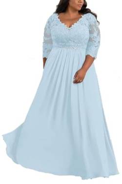 TANPAUL V-Ausschnitt Brautmutterkleider Spitze Applikationen Chiffon Gastkleider Abendkleid Hellblau 58 von TANPAUL