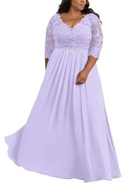 TANPAUL V-Ausschnitt Brautmutterkleider Spitze Applikationen Chiffon Gastkleider Abendkleid Lavendel 58 von TANPAUL