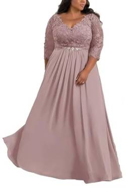 TANPAUL V-Ausschnitt Brautmutterkleider Spitze Applikationen Chiffon Gastkleider Abendkleid Mauve 44 von TANPAUL