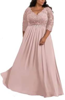 TANPAUL V-Ausschnitt Brautmutterkleider Spitze Applikationen Chiffon Gastkleider Abendkleid Staubige Rose 46 von TANPAUL