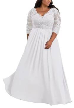 TANPAUL V-Ausschnitt Brautmutterkleider Spitze Applikationen Chiffon Gastkleider Abendkleid Weiß 48 von TANPAUL