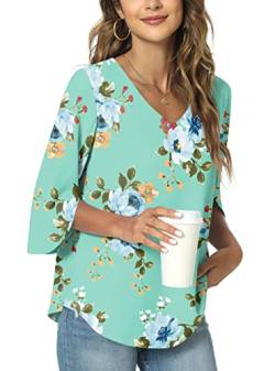 TAOHUADAO Damen Sommer Casual T-Shirt V-Ausschnitt Tunika Tops für Leggings Chiffon Bluse Shirt M, Minzgrün von TAOHUADAO