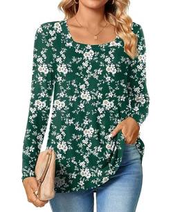 TAOHUADAO Womens 2023 Casual Langarm T-Shirts Quadratischer Ausschnitt Tunika Tops Lose Bequeme Blusen im Herbst,Kleine Blume-Grün,XXL von TAOHUADAO