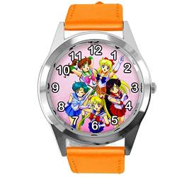 Orange Leder Runde Uhr für Manga-Fans von TAPORT