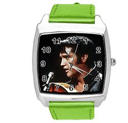 Quadratische Armbanduhr aus grunem Leder fur Rock- und Roll-Fans E4 von TAPORT