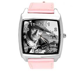 Quadratische Armbanduhr aus rosa Leder für Fans von westlichen Filmen, rose von TAPORT
