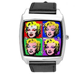 Quarz-Armbanduhr, quadratisch, schwarz Echtlederband, für Pop-Art-Fans von TAPORT