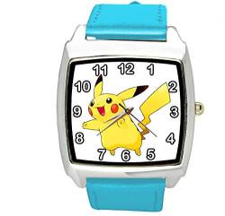 Quarzuhr für Pikachu-Fans, Leder, quadratisch, Blau von TAPORT