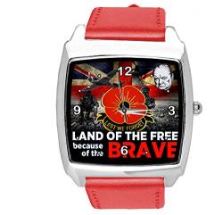 Rotes Lederarmband mit quadratischem Zifferblatt für britische Soldaten-Fans. von TAPORT