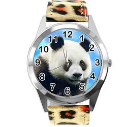 Runde Armbanduhr aus Leder mit Leopardenmuster für Fans von Panda, leopardenmuster von TAPORT