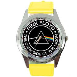 Runde Armbanduhr aus gelbem Leder für Fans von Dark Side of the Moon von TAPORT