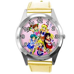 Runde Armbanduhr für Manga-Fans, Leder, goldfarben von TAPORT
